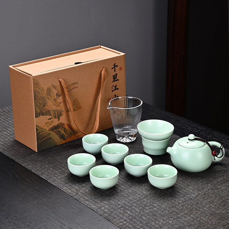 Ensemble de dix pièces pour théière Xishi - Vert clair