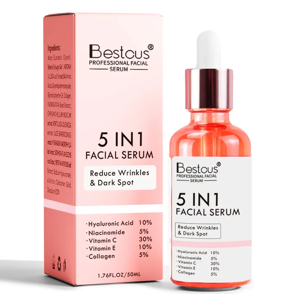 Nuovo siero per la cura della pelle viso 5 in 1 siero viso sbiancante Anti età con 30% vitamina C 5% Niacinamide 10% vitamina E siero