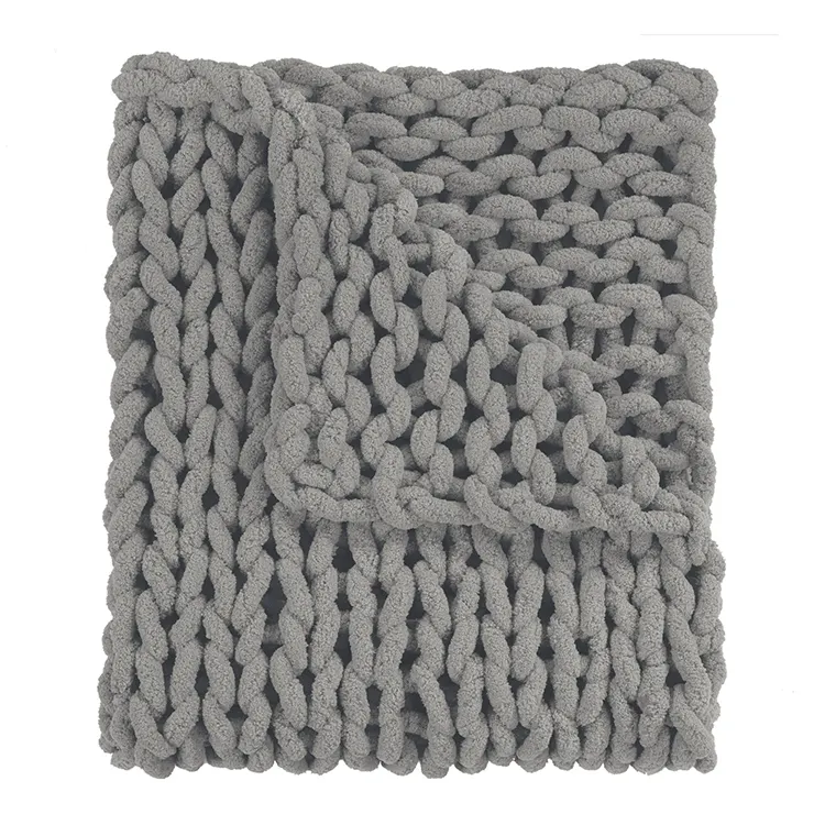 Hand Made Chunky Merino Wool Blanket Thick Big Yarn Roving Knitted Plaid Blanket Warm Throw Blanket