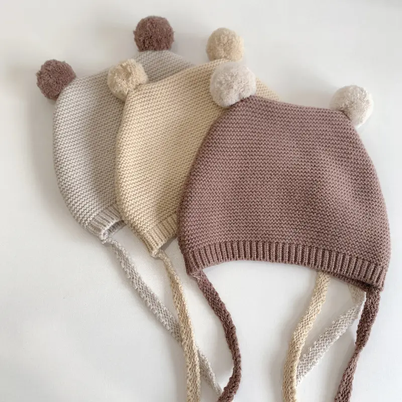 かわいい韓国のベビーボールニット帽秋冬幼児ポンポンかぎ針編みビーニー新生児暖かい帽子