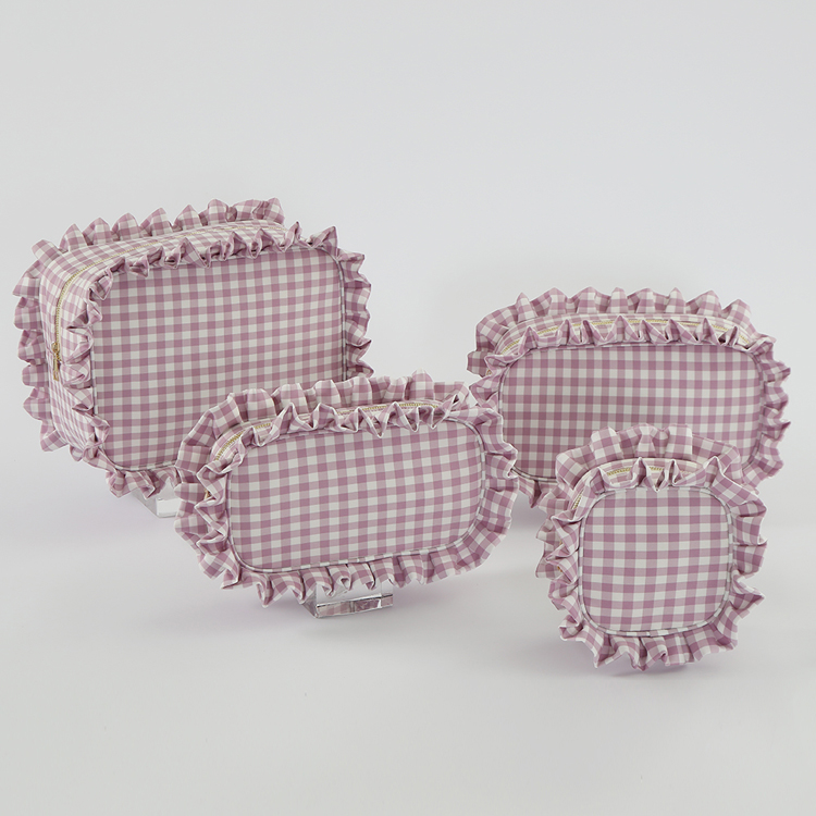 lilac ruffle cosmetic bag