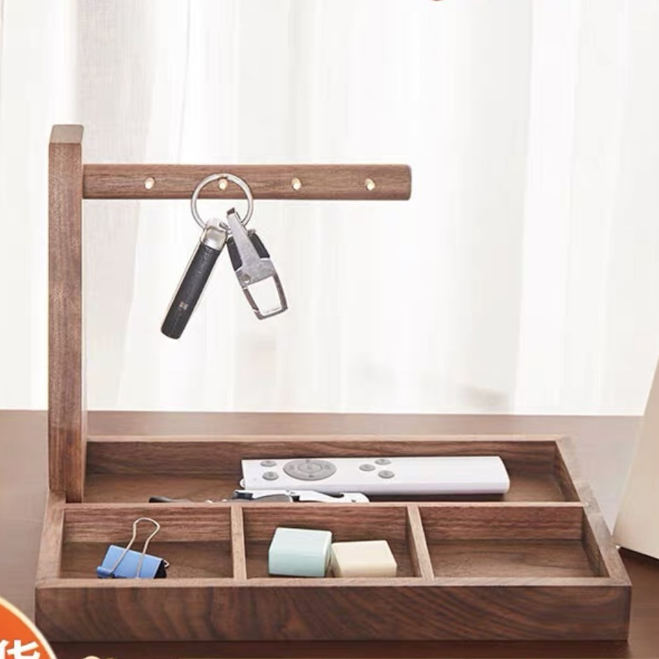 Walnut wood integrated storage box