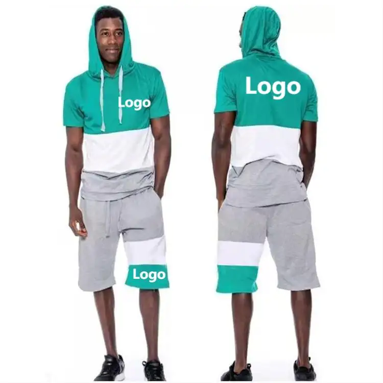 Tuta sportiva da uomo estiva con Logo personalizzato tuta sportiva con cappuccio a maniche corte Set da due pezzi pantaloncini da uomo per uomo