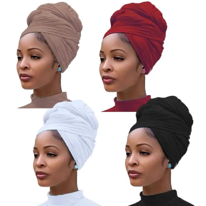 Venta caliente Stretch Jersey Turbante African Head Wrap Head Wraps Bufanda Turbante largo Stretch Jersey Ultra Soft Urban Knit Hair Scarf