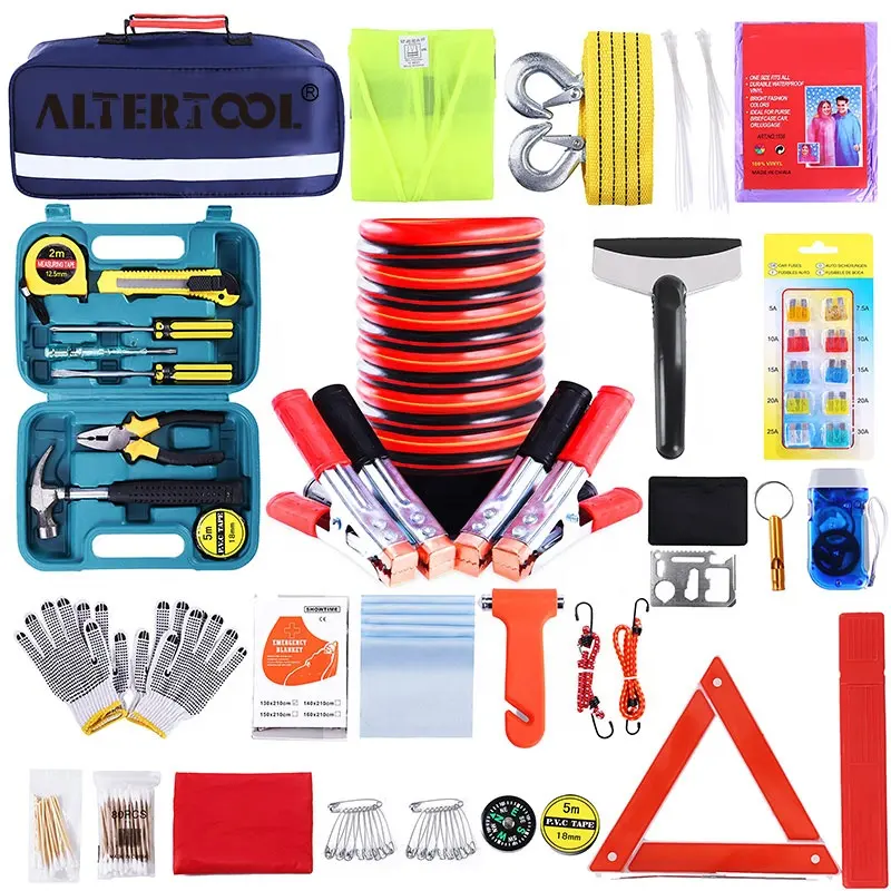 Groothandel Outdoor 142 Stuks Auto Roadside Safety Kit Roadside Assist Emergency Kit Jumper Kit Met Gereedschap