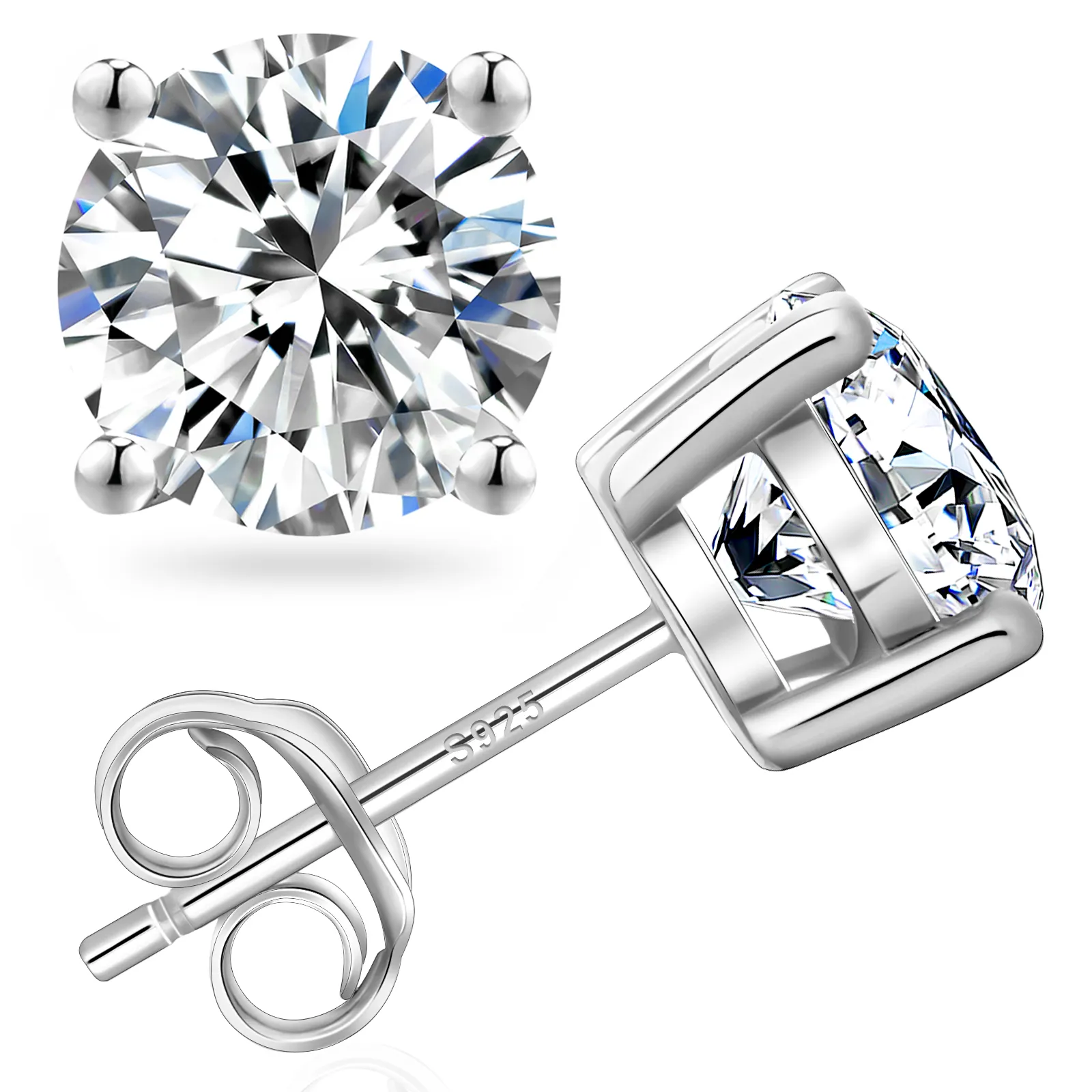 0.5ct 1ct 2ct 3ct Moissanite Vvra Certificaat 14K Wit Verguld 925 Sterling Zilver Mannen Lab Diamanten Stud Oorbel