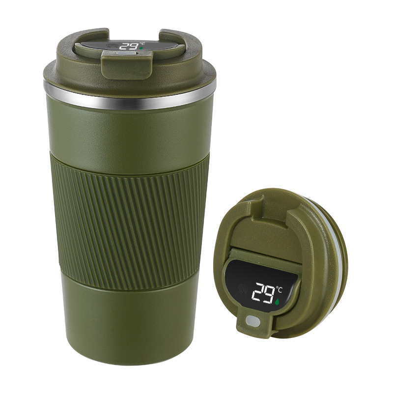 Étui intelligent en cuir vert pour tasse.