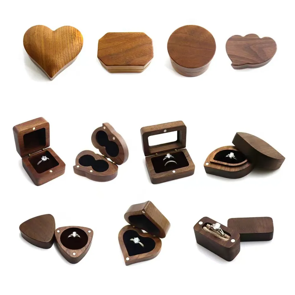 FORTE rustica anello nuziale scatola portatore di legno proposta di fidanzamento scatola anello di corteggiamento regali personalizzati noce scatola anello di legno