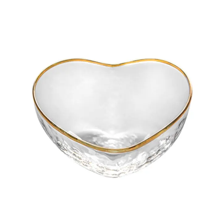 Japanse Gold Liefde Glas Kom Creatieve Hamer Patroon Hartvormige Cup Glas Plaat