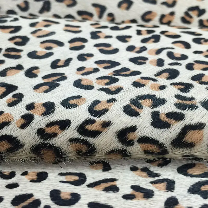 Tela de cuero genuino con estampado de leopardo, piel de vaca