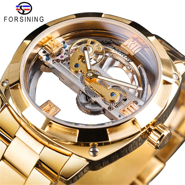 Forsining Uhr GMT1165 Business Water proof Man Reloj Skelett Transparentes Zifferblatt Golden Automatic Mechanical Herren Armbanduhren