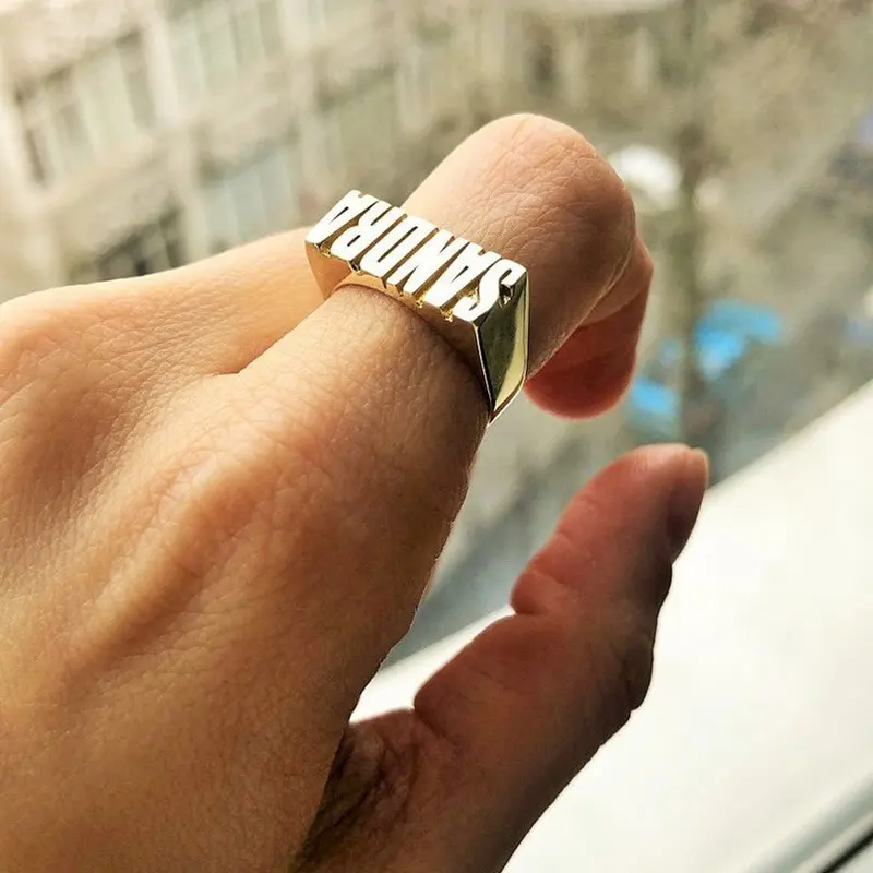 Personalized gold plated private custom 3d bulge letter names rings