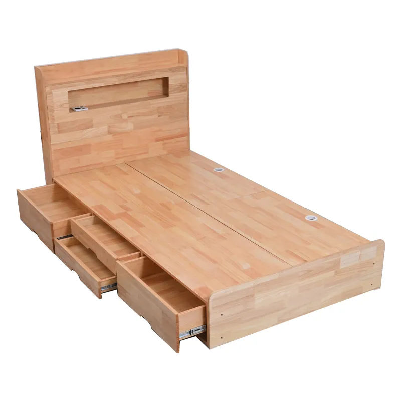 Vente en gros de lit double en bois massif nordique simple et moderne boîte de rangement