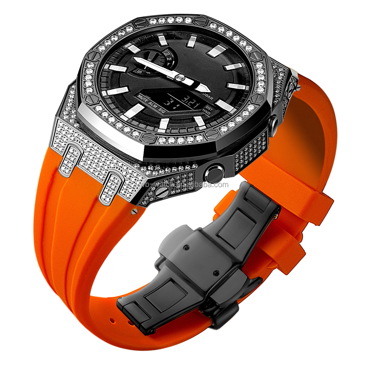 Diamond Set Black Ring +Black Case + Orange Strap