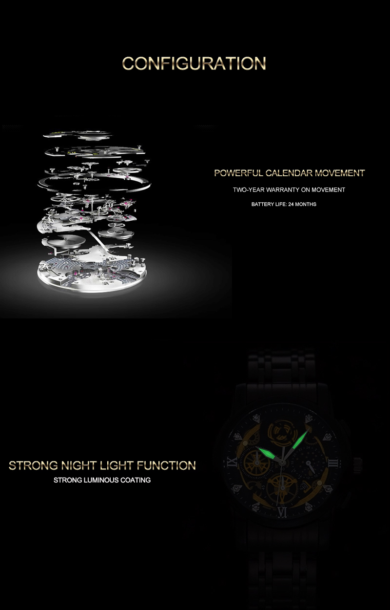 VAVA VOOM Original Watch Men's Waterproof Stainless Steel Quartz Analog Fashion Business Sun Moon Star Wristwatches