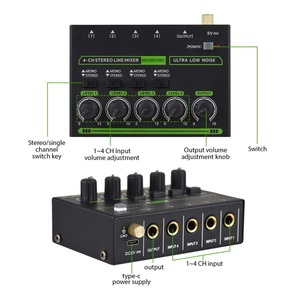 Mini mezclador de audio de 4 canales Conmutación mono estéreo Entrada TRS/TS de 6,35mm Tipo-C DC 5V Procesador de audio Mezclador de ruido ultrabajo - Product Image 3