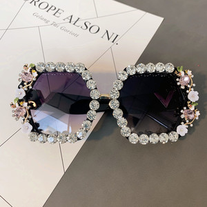 Kính Râm Ngoại Cỡ Kim Cương Kính Râm Gọng Vuông Lớn Kính Mắt Pha Lê UV400 Kính Mắt Gọng Kim Cương Giả Cổ Điển - Product Image 6