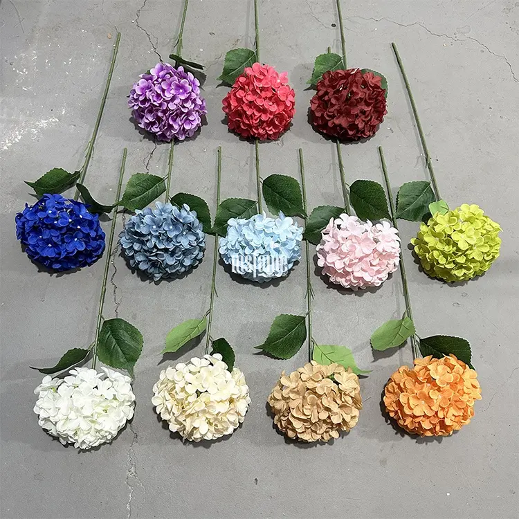 Flores artificiales de hortensia de seda coloridas de cabeza grande al por mayor de fábrica para decoración de fiesta