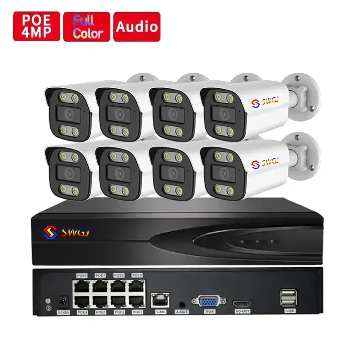 New 4MP IP PoE NVR CCTV Hệ thống camera 8 kênh an ninh nhà thiết lập với tầm nhìn ban đêm góc rộng hai chiều âm thanh