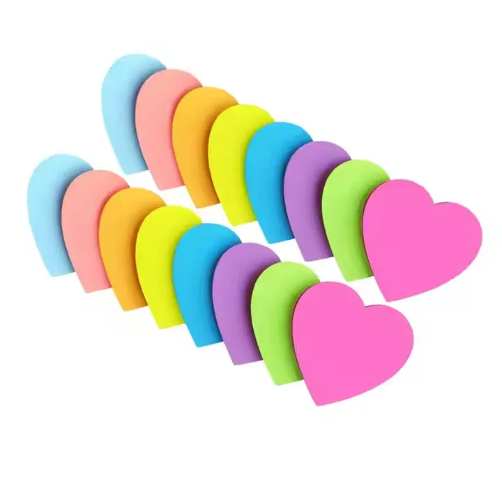 Vendita calda a forma di cuore Note adesive 8 colori brillanti coloratissimi appiccicosi Pad 75 fogli/Pad auto-appiccicosi