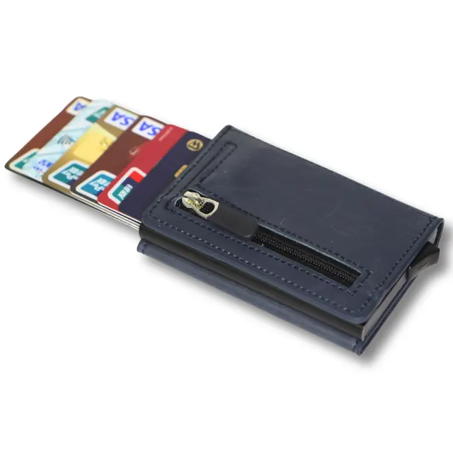 Chủ thẻ tín dụng RFID chặn da tự động Pop Up Wallet nhôm Slim Pocket Bifold kinh doanh thẻ trường hợp