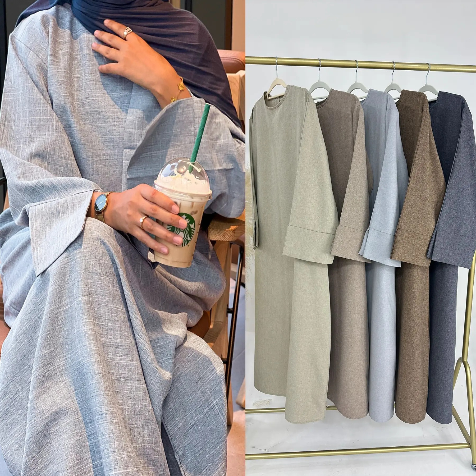 2024最新卸売イスラムトルコEID控えめなドバイAbaya de luxe for Girl Kimono Women Muslim Dress Plain Linen Close Abaya