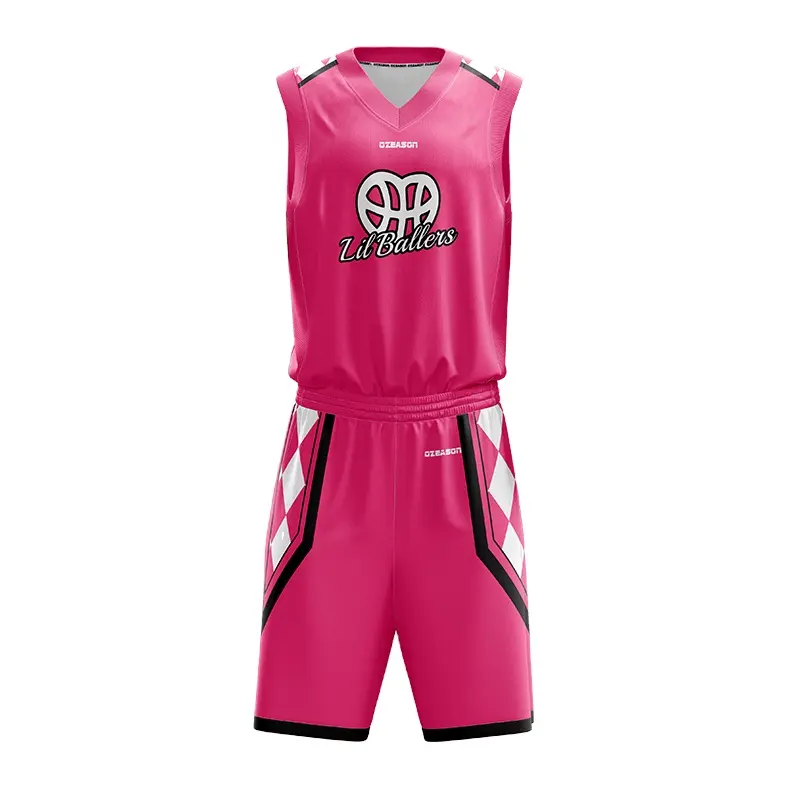 Bajo MOQ personalizado Rosa uniformes del Equipo de Baloncesto de los hombres al por mayor de secado rápido jersey de baloncesto de malla de poliéster