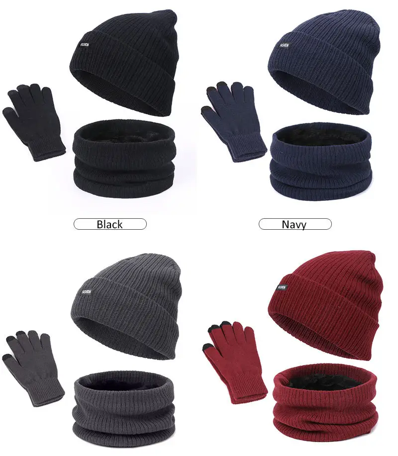 Unisex örgü kazak takım elbise sonbahar ve kış kalın ve kadife sıcak yün şapka eşarp eldiven üç parçalı set