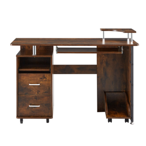 Escritorio de ordenador de madera clásico con muchos cajones Mesa móvil con ruedas - Product Image 1