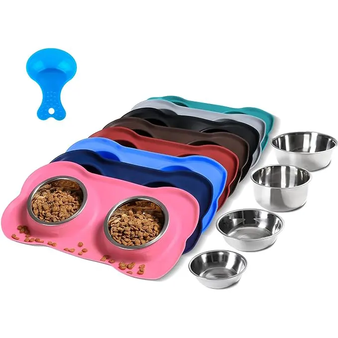 Индивидуальная цветная головоломка, медленная подача, нескользящая двойная миска для домашних животных из нержавеющей стали для кошек и собак