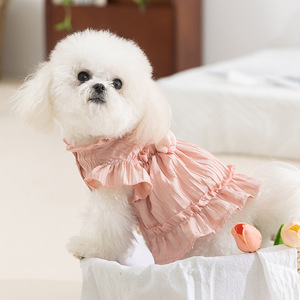 秋のペットドレスチューリップフリルプリンセスガウン犬と猫用夏2脚ファッション衣装