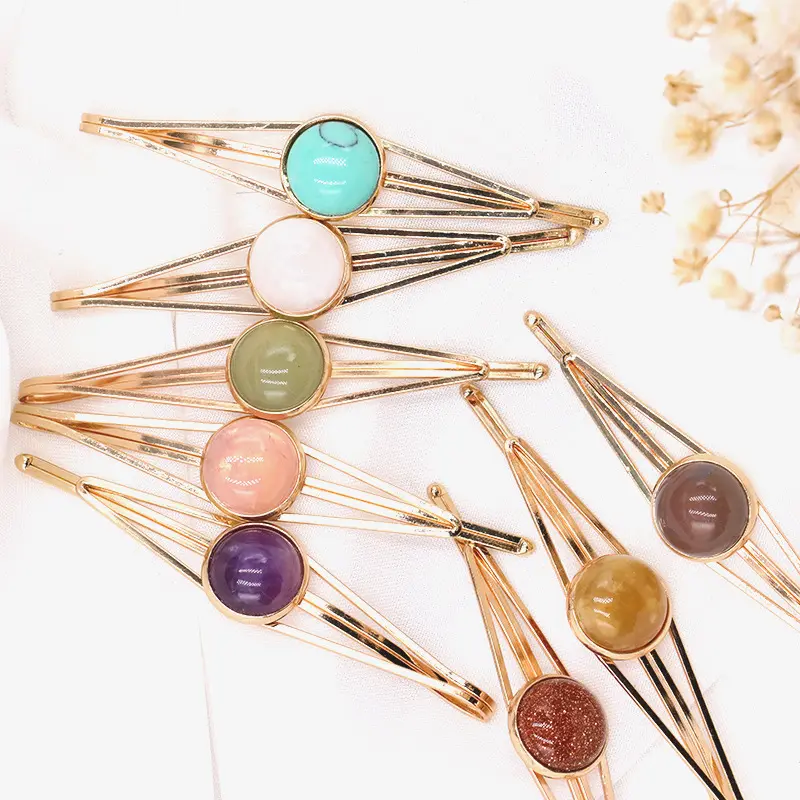 Natural crystal gemstone bobby pins hair clips for girls or woman energy stone hair clips accessories fashion hairpins for woman