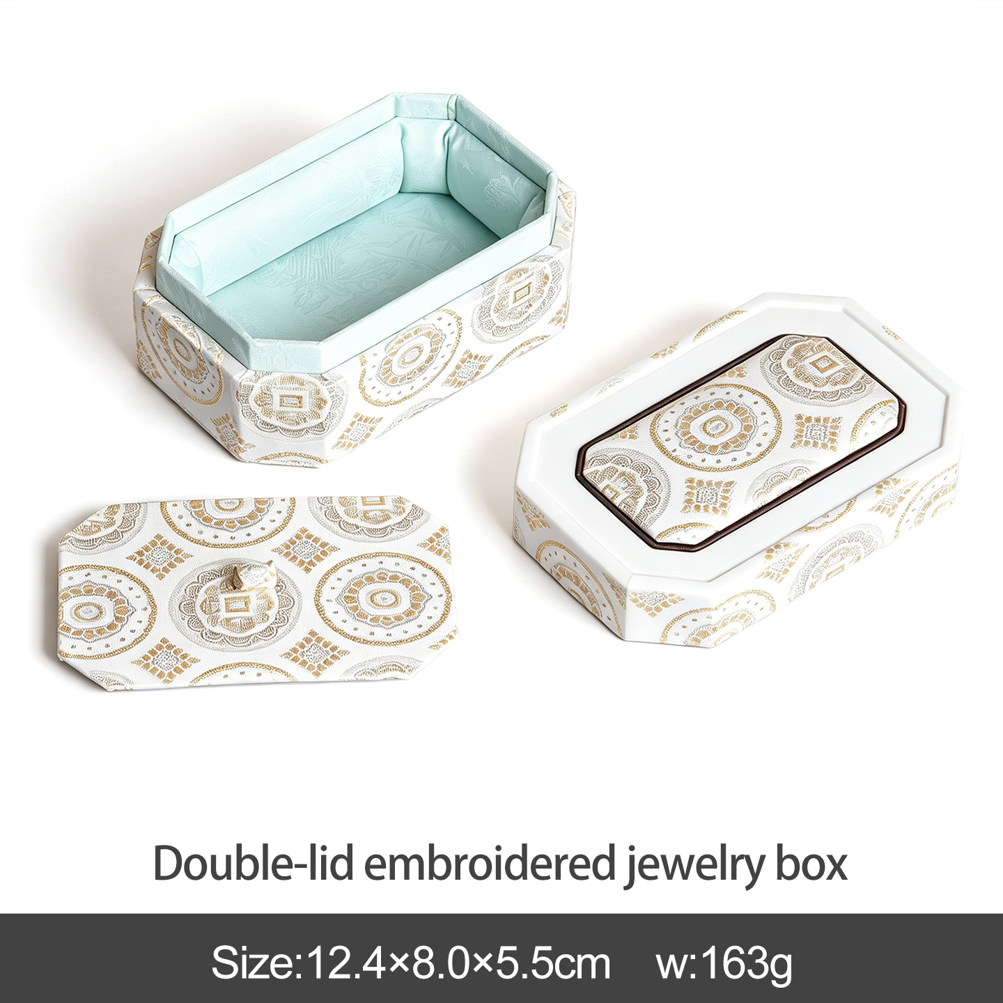 Boîte rectangulaire octogonale beige avec couvercle