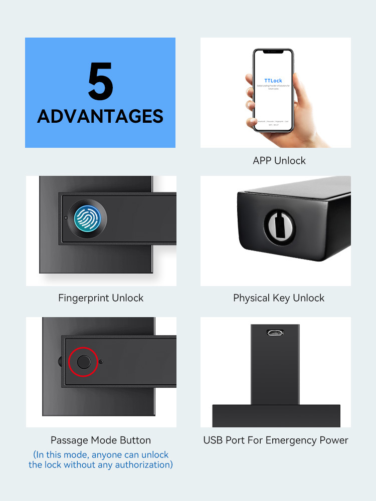 Tediton Security TTlock APP Anti Theft Remote Control Smart Lock Square Fingerprint Door Lock