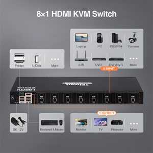 OEM ODM HDMI KVM控制台，带USB 2.0，用于高清电视PCS监视器红外遥控视频切换器8端口HDMI KVM切换器 - Product Image 4