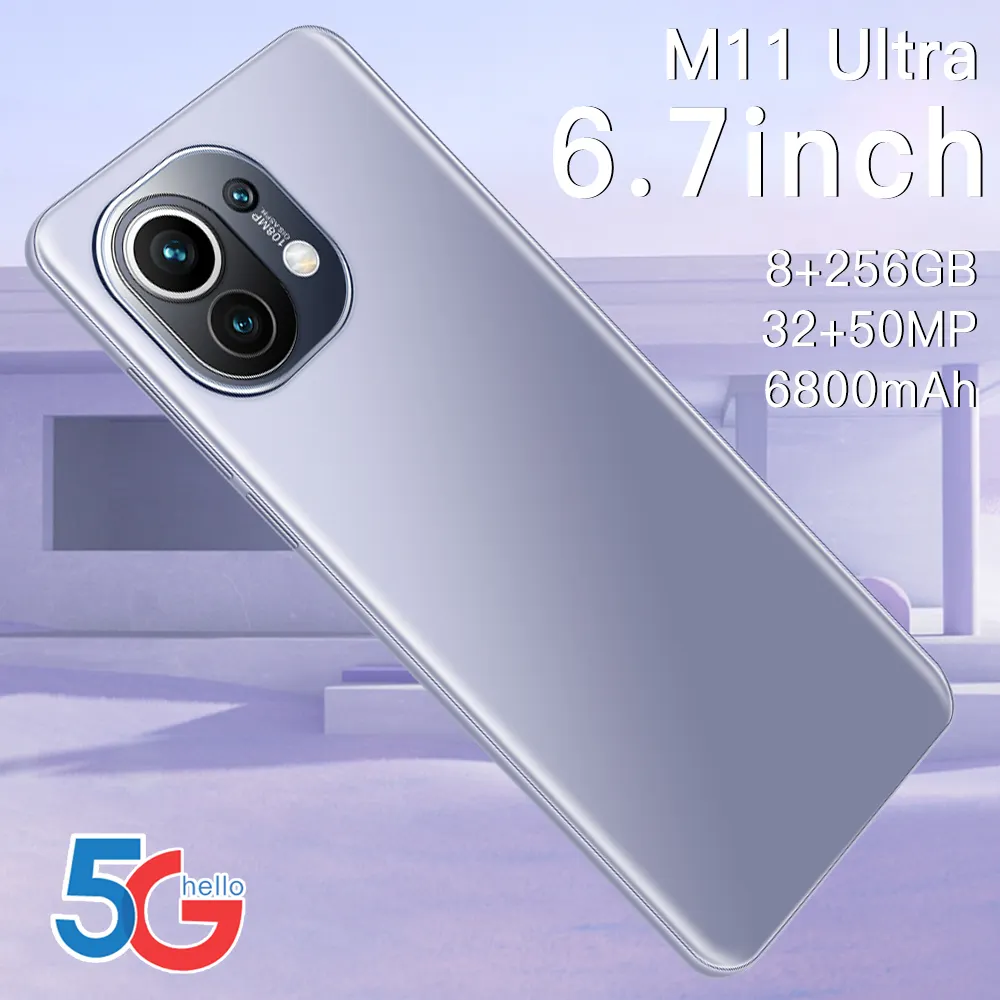 Sıcak satış M11 Ultra 6.7 inç büyük ekran cep telefonları 8 + 256GB 10 çekirdek 32MP + 50MP akıllı telefonlar OEM/ODM cep telefonları