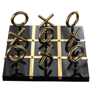 Dekoratif satranç seti paslanmaz çelik XO oyunları yüksek kalite satranç mermer taban oyunu oyuncaklar Metal Tic Tac Toe Chessboard dekor - Product Image 1