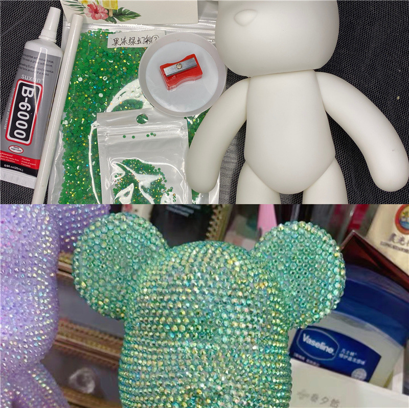 colorful Violent Bear Jelly Dark Green Rhinestone