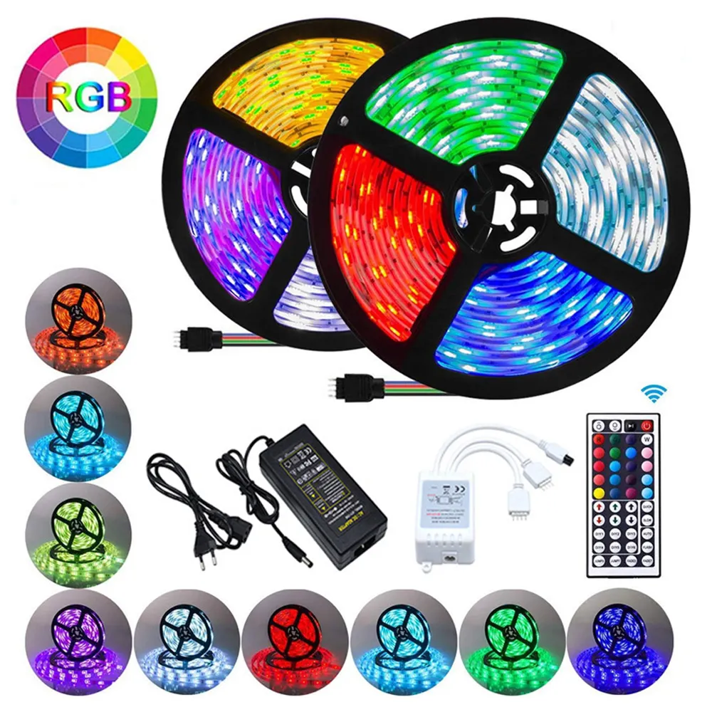 RGB SMD مصدر ضوء LED IP65 DIY 44 مفتاح IR جهاز تحكم عن بعد لومن عالي 16.4 قدم شريط مرن مجموعات LED للمنزل Ro