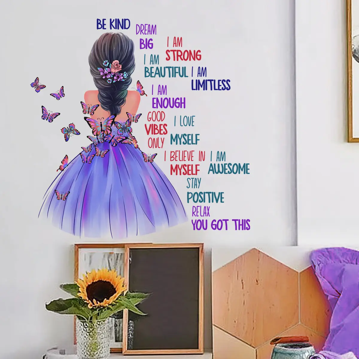 Vente en gros de stickers muraux personnalisés Autocollant décoratif en PVC pour le salon papillons beauté de rêve pour la chambre des filles