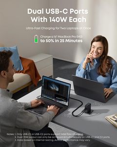 Anker Zolo şarj 140W 4 Port çoklu cihaz hızlı şarj gelişmiş GAN güç adaptörü sezgisel dokunmatik kontrolleri - Product Image 3