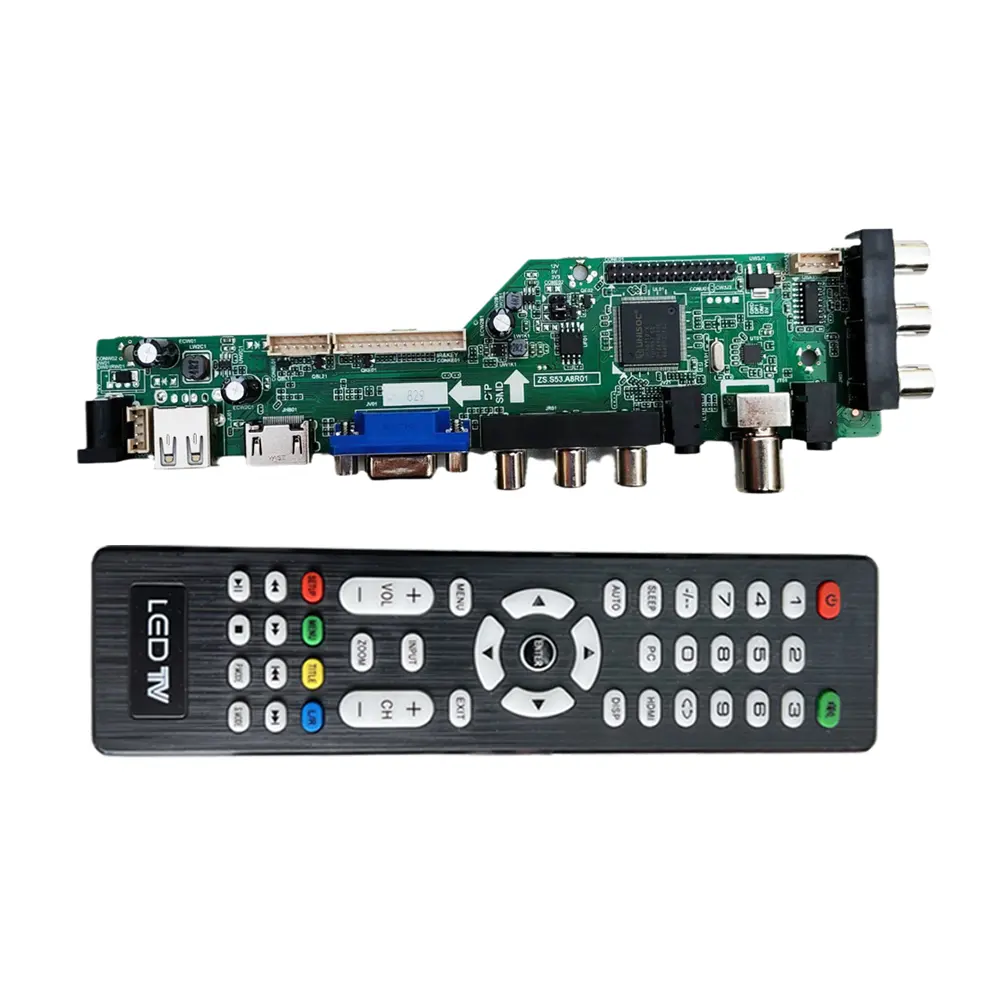 Trực tiếp cung cấp 14-32 "ZS. s53.a8r01 2AV phổ LED TV Mainboard + Bàn phím dây + điều khiển từ xa + LVDS cáp cho 32inch LED TV