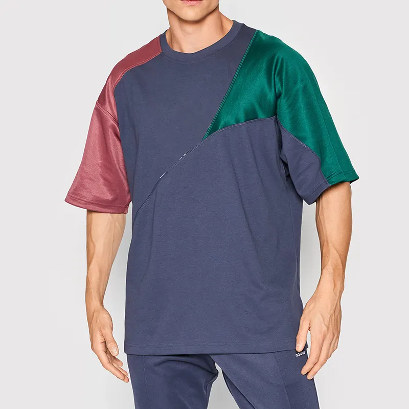 남성용 대형 스티치 대비 티 콜라주 디자인 드롭 숄더 블라우스 프린트 티셔츠 프린트 셔츠 프린트 티셔츠