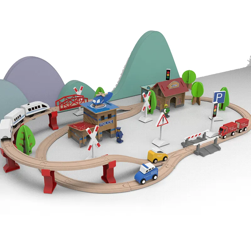 88 قطعة DIY مسار القطار الخشبي مجموعة أطفال خشبية السكك الحديدية لغز فتحة المسارات العبور عبور السكك الحديدية قطار Ralwiay لعب للأطفال