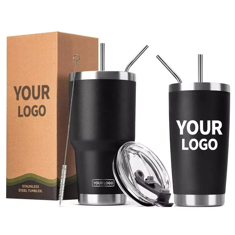 Set regalo con Logo personalizzato più venduto tazze sfuse vino Aqua Flask bicchiere sottovuoto In acciaio inossidabile con incisione Laser con coperchio e cannuccia