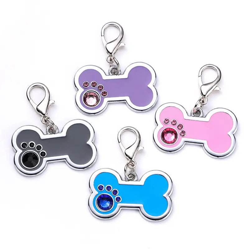 Accessoires pour animaux de compagnie pendentif Anti perte Pet carte d'identité gravée au Laser en alliage de zinc étiquette de chien de haute qualité diamant incrusté plaque signalétique pour animaux de compagnie