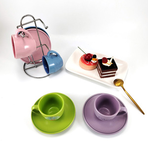 <strong>Small</strong> Ceramic Coffee Mugs <strong>Set</strong> <strong>of</strong> <strong>4</strong> with Metal Stand Rack 100 ml 3.5 oz Tea <strong>Cups</strong> and Saucers <strong>Set</strong> - Product Image 3