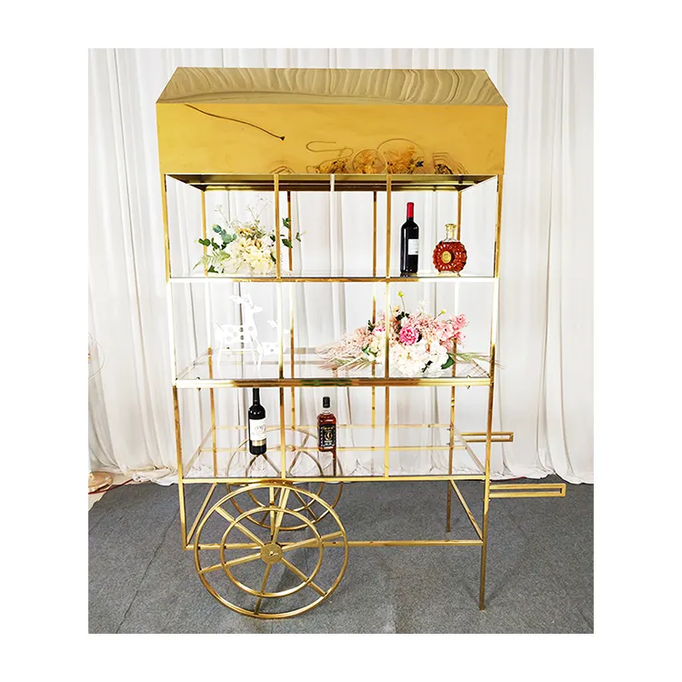 Modern paslanmaz çelik çiçek düğün doğum günü partisi tatlı dekorasyon için şeker sepeti ekran standı ile satılık tekerlekler