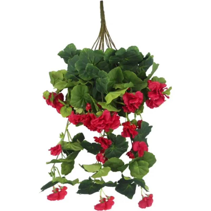 Artificial Hanging Flower Geranium Basket Vine Silk Flowers Red Teardrop Flower Swag for Wall Patio Lawn Garden Wedding Decor