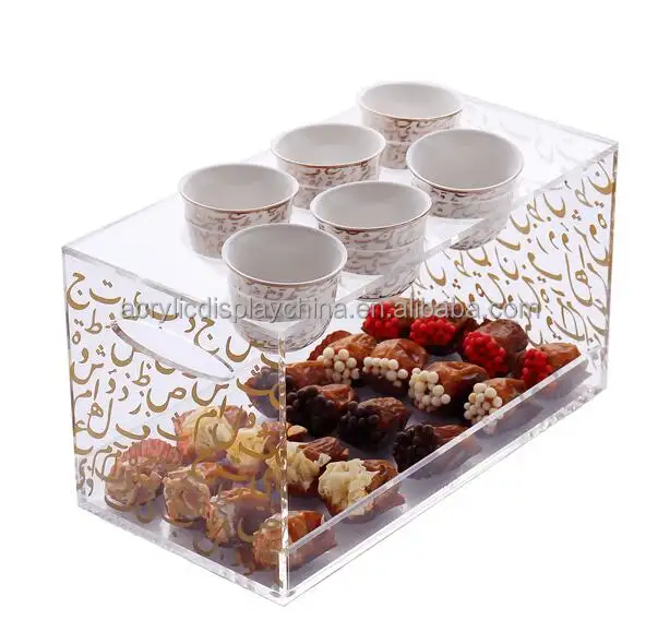 Bandeja de taza de café personalizada de estilo árabe, soporte de chocolate, 6 tazas de café acrílicas de alta calidad